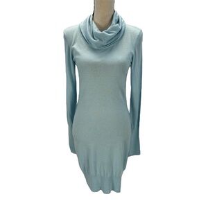 Bench Long Sleeve Cowl Neck Sweater Mini Dress - Light Blue - size Small